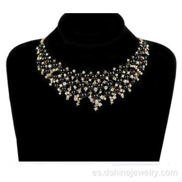 Negro perla colgante con brillantes diamantes de imitación Collar collar